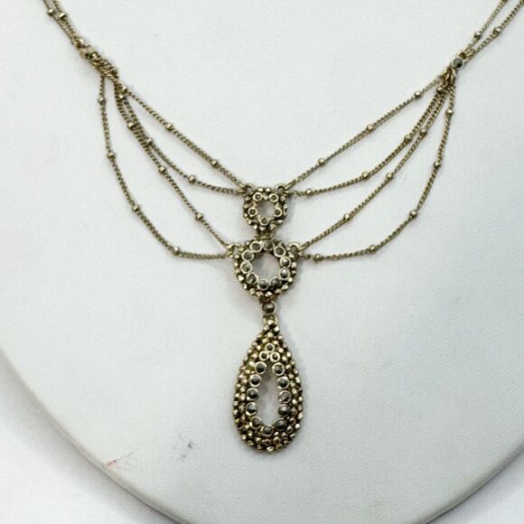 Monet Victorian Revival Festooned Marcasite Drop Bib Necklace Gold Tone 16-18” - Picture 2 of 13